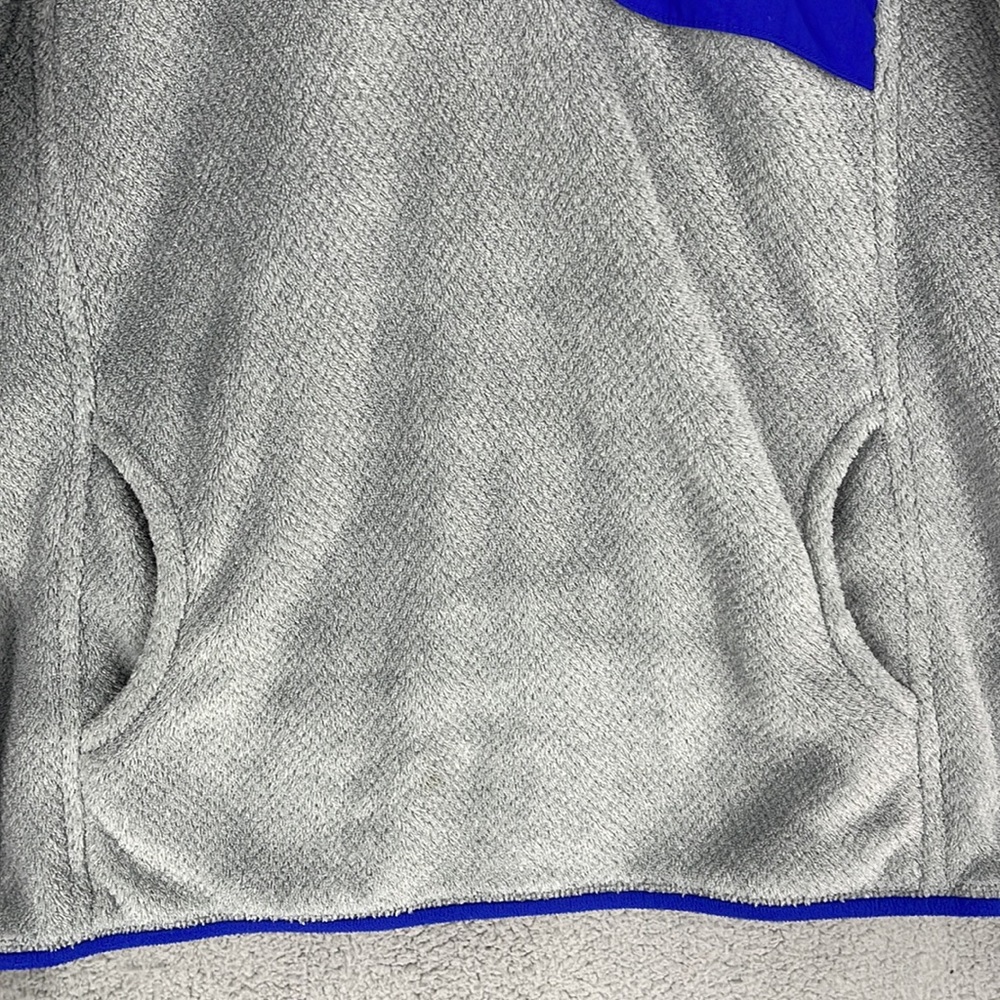 Patagonia gray & blue lined women’s fleece jacket pullover large kangaroo pocket - Picture 4 of 9